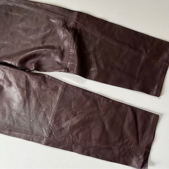 Zara Brown Genuine Leather Straight Leg Pants - Picture 10 of 11